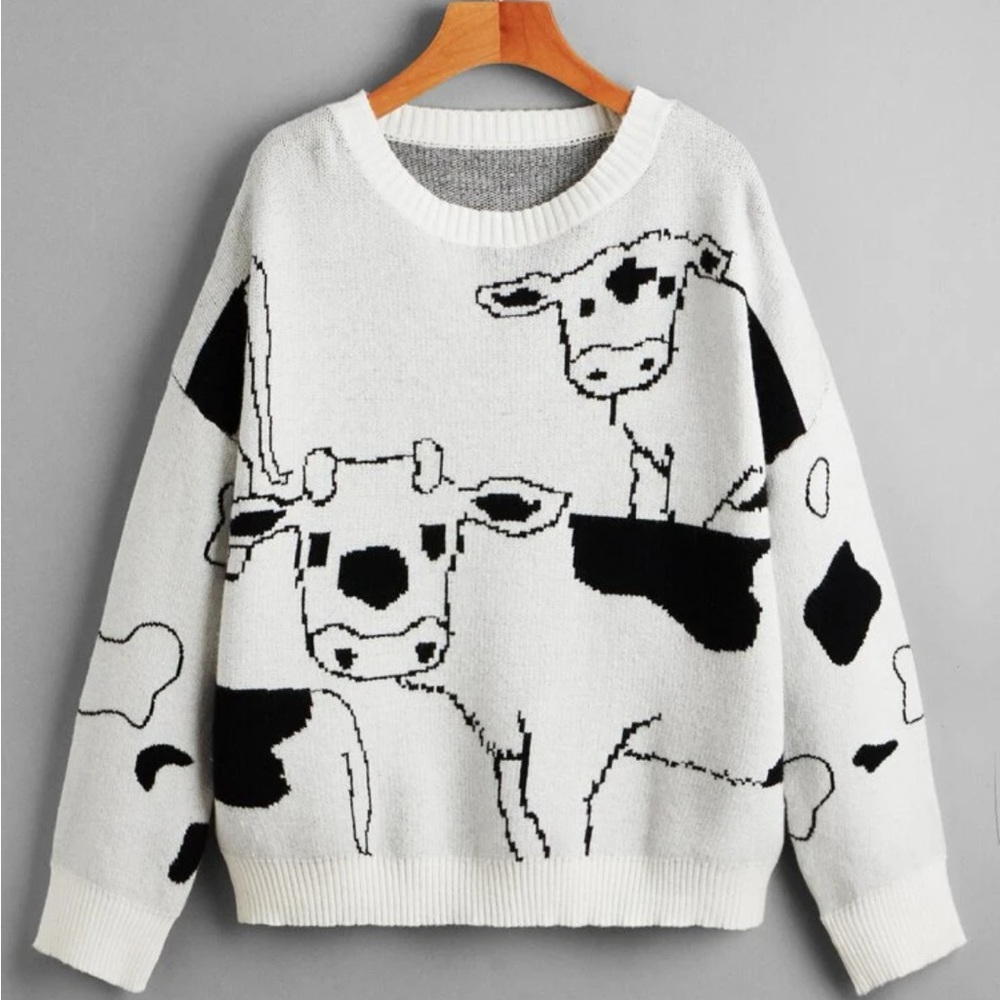 SHEIN LUNE Cow print Drop shoulder sweater size Large